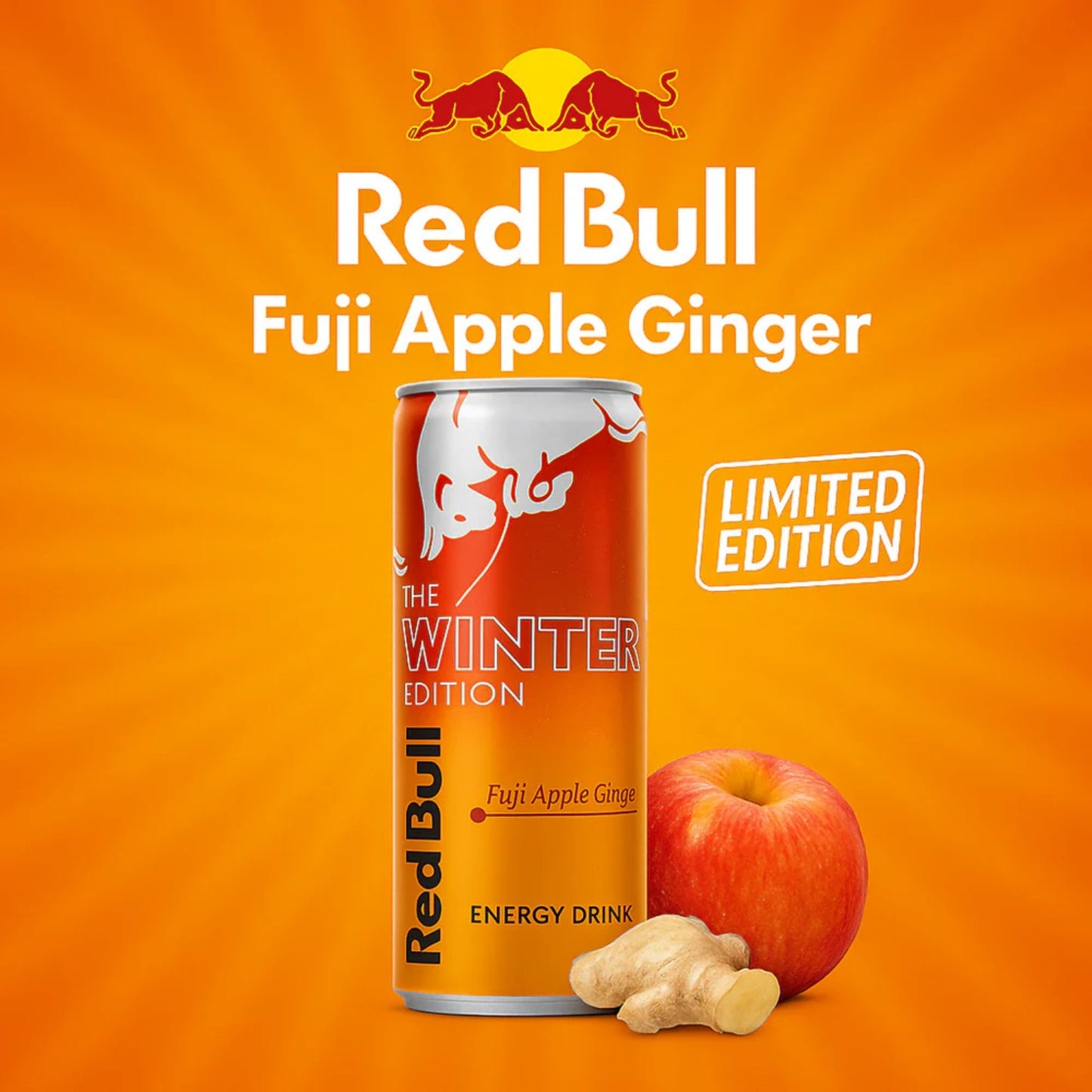 24 pack Red Bull Winter Edition Fuji Apple-Ginger flavor 12 Floz Cans