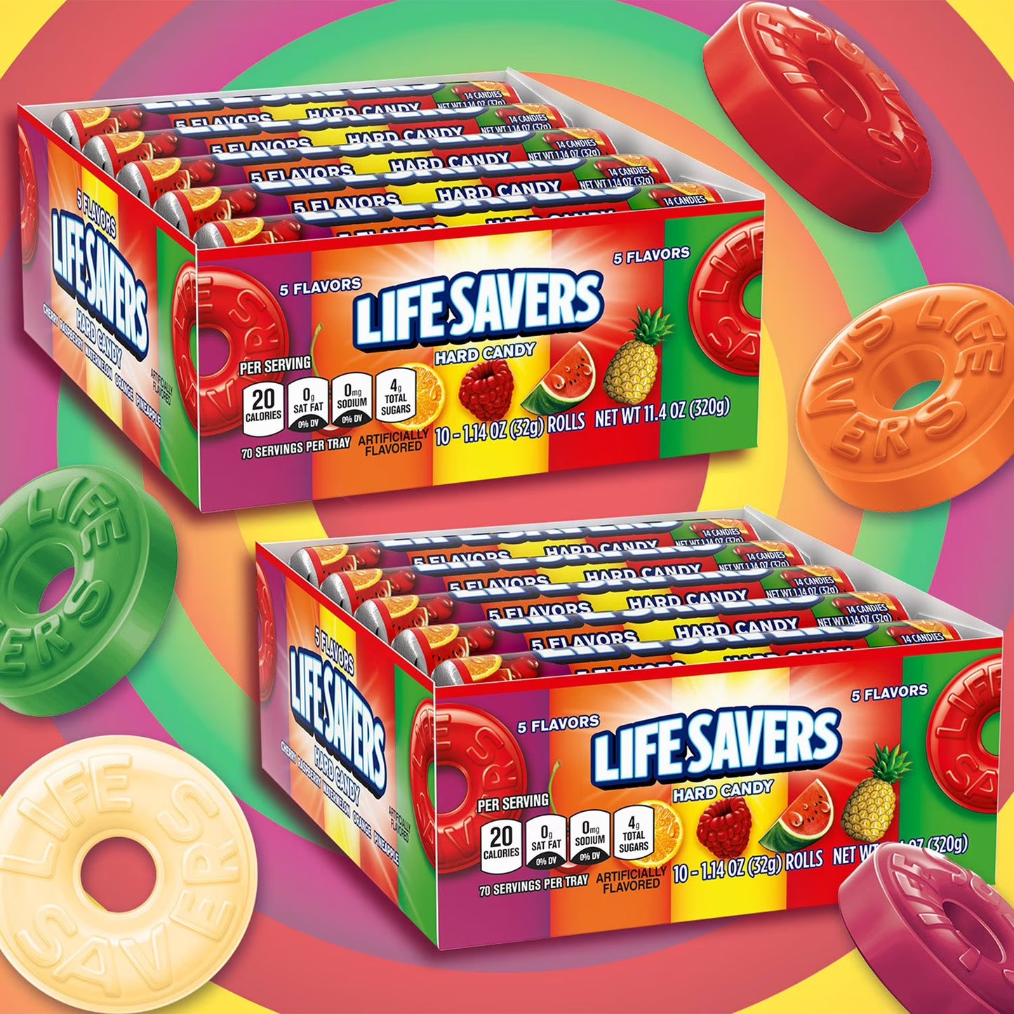 Life Savers 5 Flavors Hard Candy 1.14 oz 20 Pack – Assorted Fruit Candy Rolls, Bulk Pack, Classic Sweet Treat, On-the-Go Candy