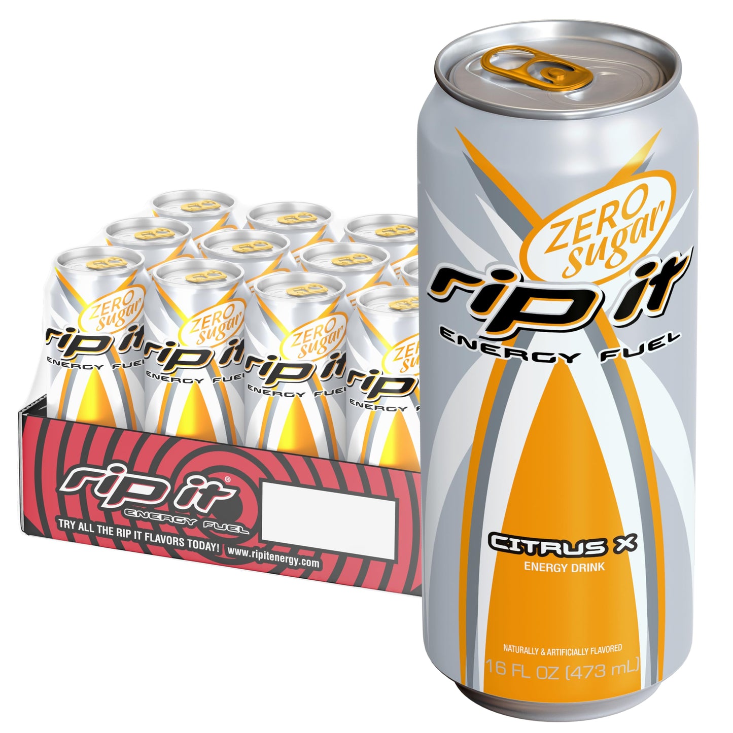 Rip-It Energy Drink | Power | Sharp Citrus Flavor | 12-Pack (16oz Cans) | 160mg Caffeine | Smooth Finish | Ignite Focus | Hardcore Energy That Rips!