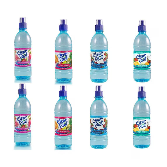 CLEAR FRUIT 16.9 OZ, PACK OF 8 (ISLAND BREEZE, RED RASPBERRY, STRAWBERRY WATERMELON)