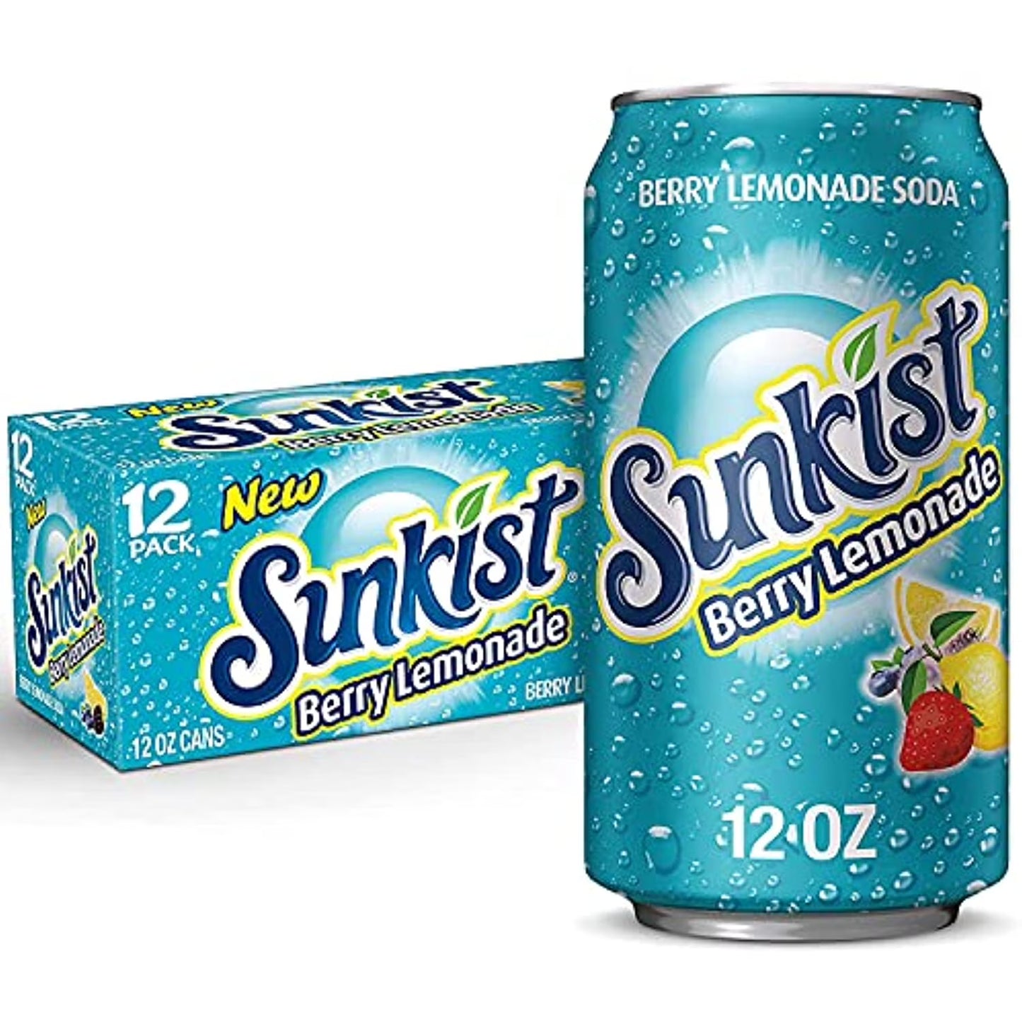 Sunkist Berry Lemonade Soda, 12 fl oz Cans, 12-Count – Sweet Berry & Tangy Lemon Refreshing Soft Drink