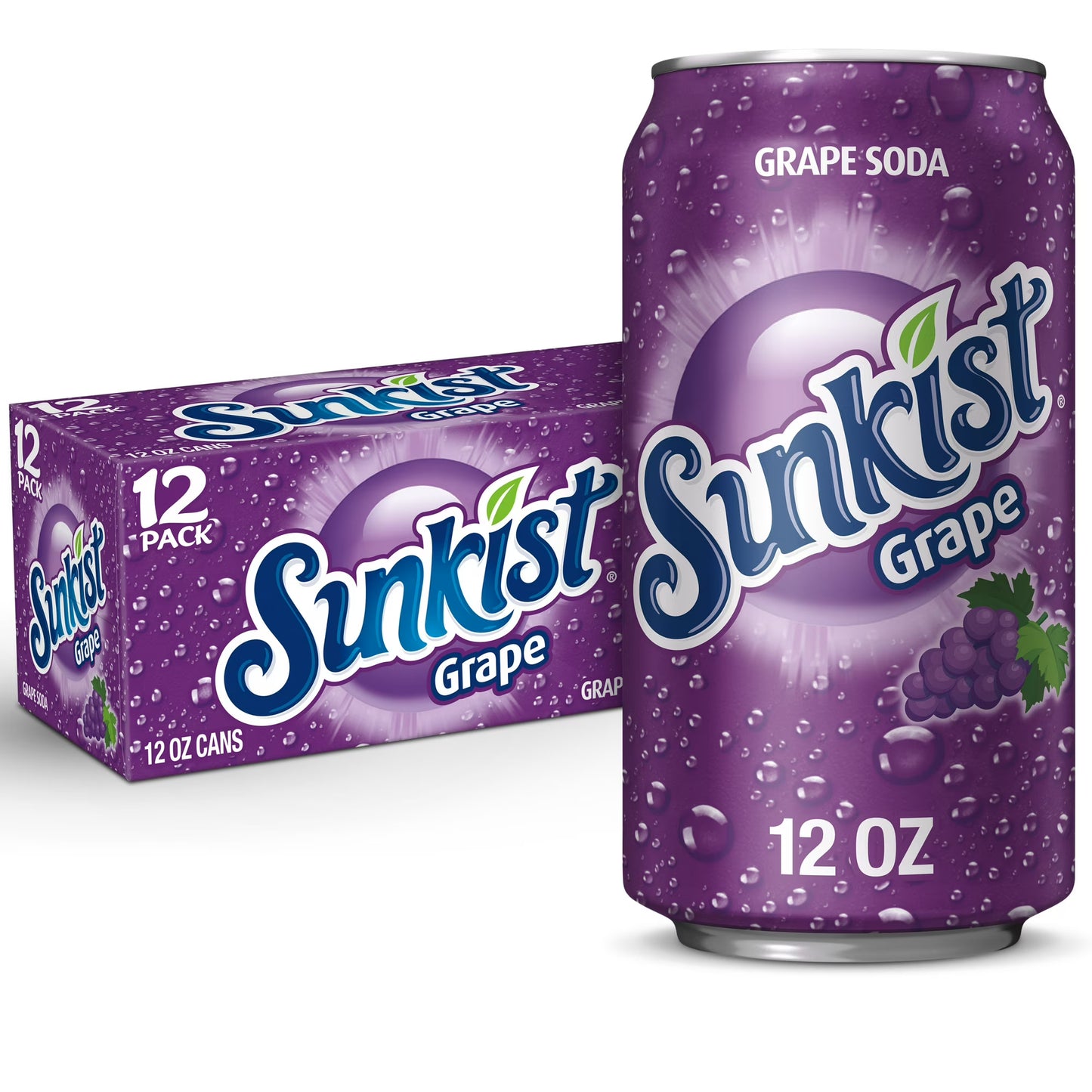 Sunkist Caffeine Free Grape Soda Pop, 12 fl oz Cans, 12-Pack – Sweet & Refreshing Fruity Soft Drink