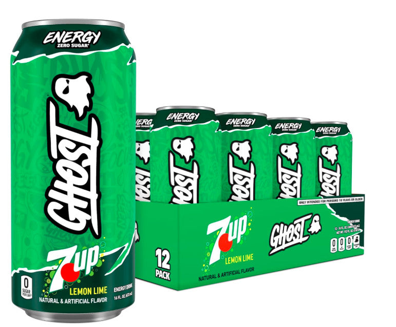 GHOST Energy Drink - 12-Pack, 7UP, 16oz Cans - Energy & Focus & No Artificial Co