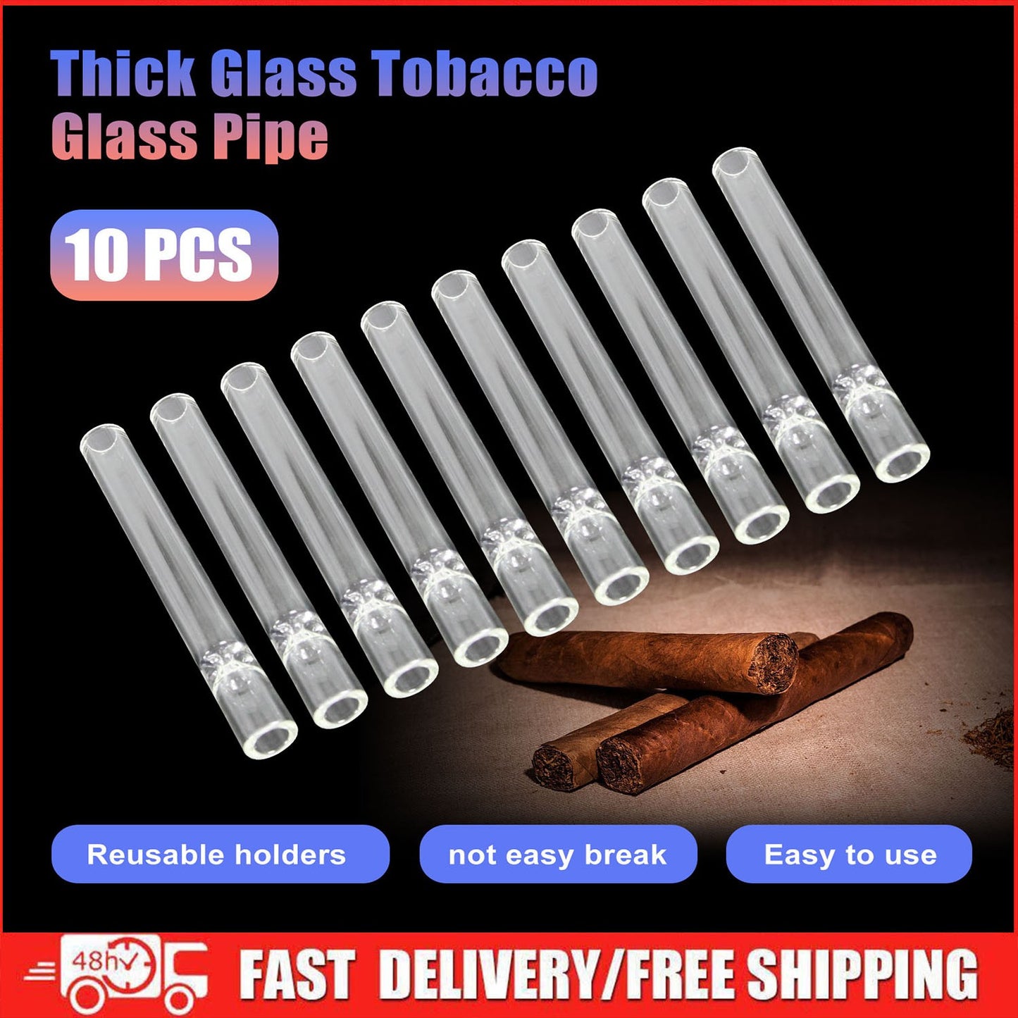 10-piece Thick Pyrex Glass Chillum Tobacco Pipe, Smoking pipe, Smooth One Hitter