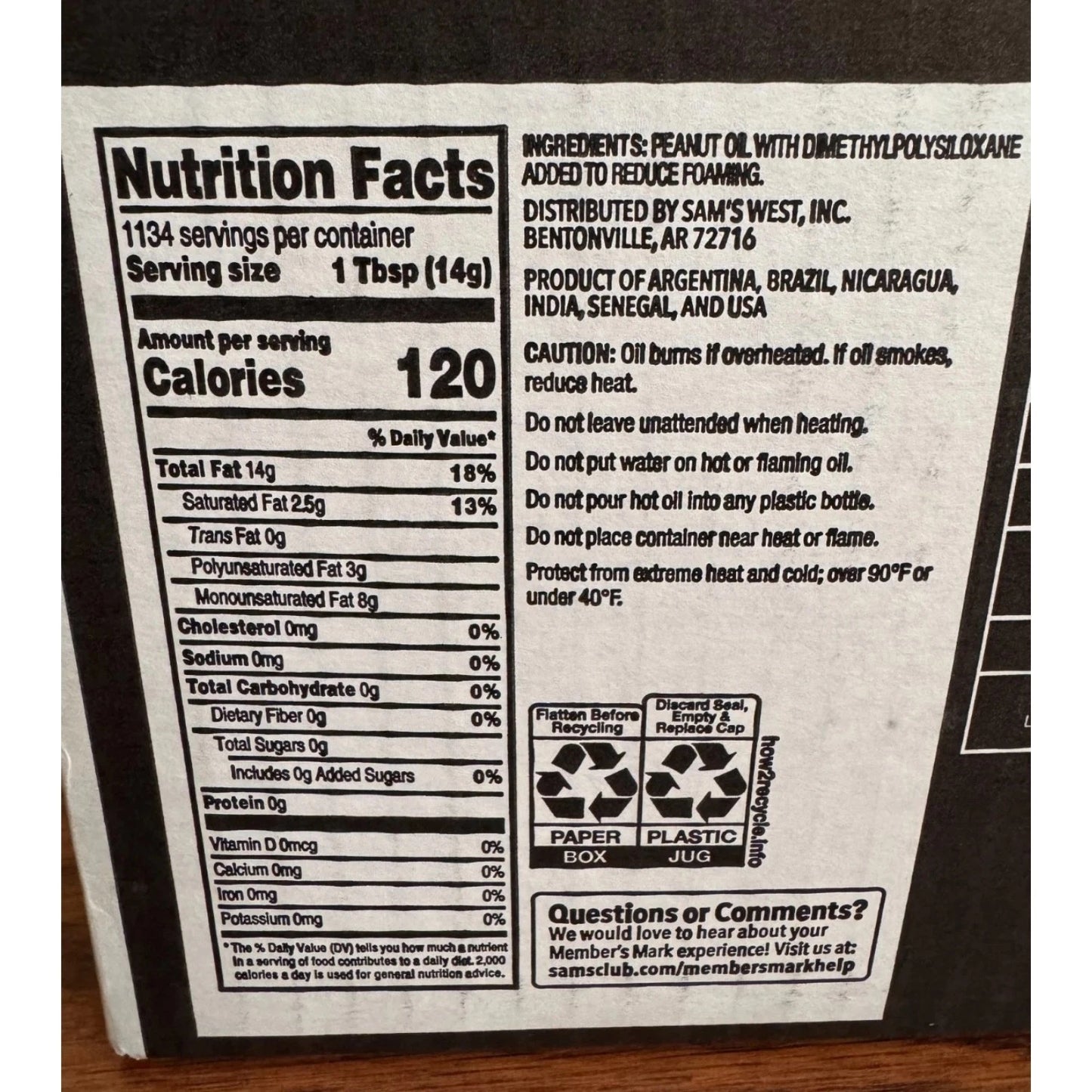 Member's Mark Pure Peanut Oil – 35 lb (4.5 Gallon) Bulk Jug