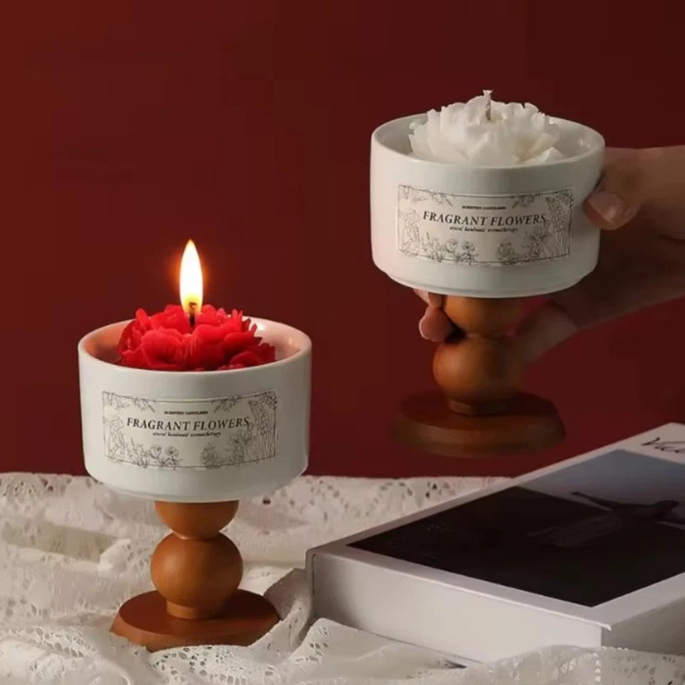 Camellia Scented Soy Wax Candle Gift Box Set Handmade Porcelain Jar Home Use Bed create a description