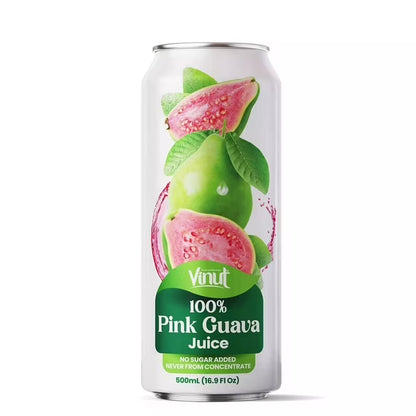 VINUT 100% Pink Guava Juice, No Added Sugar, Not From Concentrate, 16.9 fl oz (500 mL) Can, Pack of 12