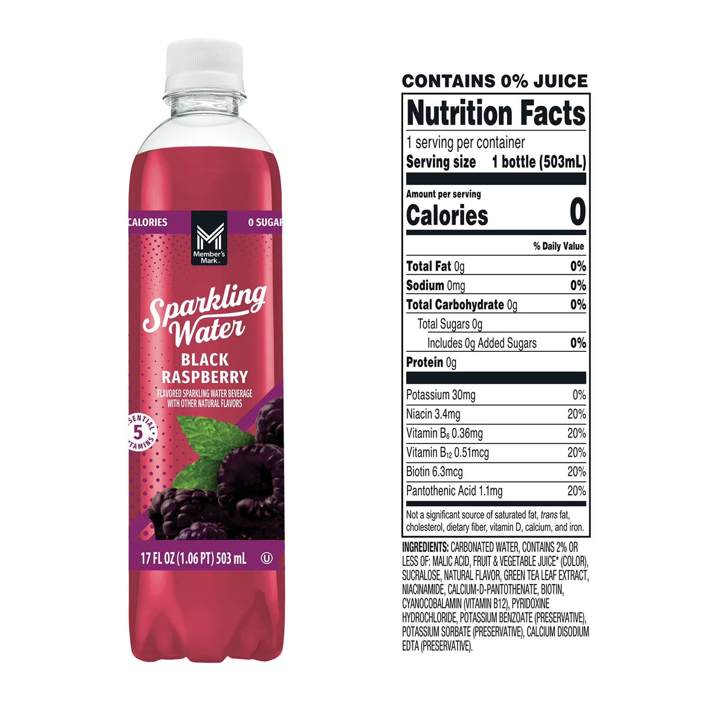Member’s Mark Sparkling Water Variety Pack, 17 fl oz Cans, 24 Pack
