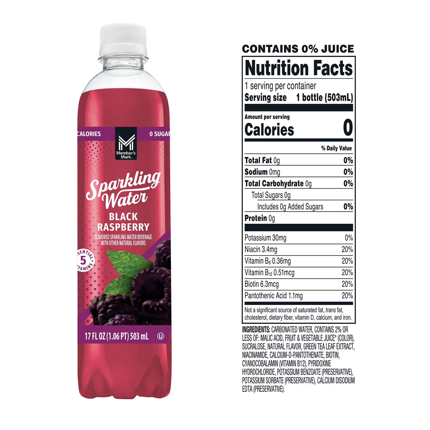 Member’s Mark Sparkling Water Variety Pack, 17 fl oz Cans, 24 Pack