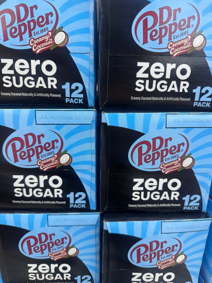 Dr Pepper zero sugar creamy coconut pack of 24  12FLOZ cans