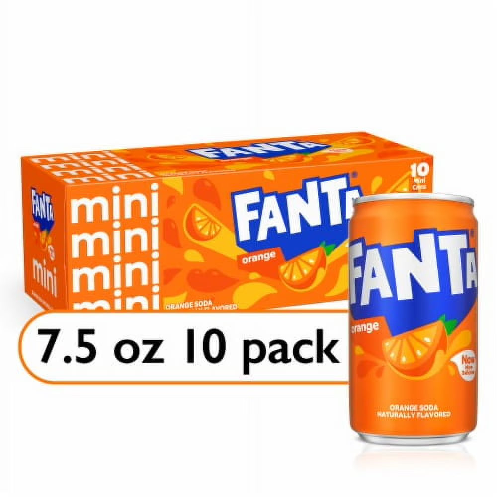 Fanta Orange Soda, Caffeine-Free, 7.5 fl oz Mini Cans (10 Pack), Classic Citrus Soft Drink
