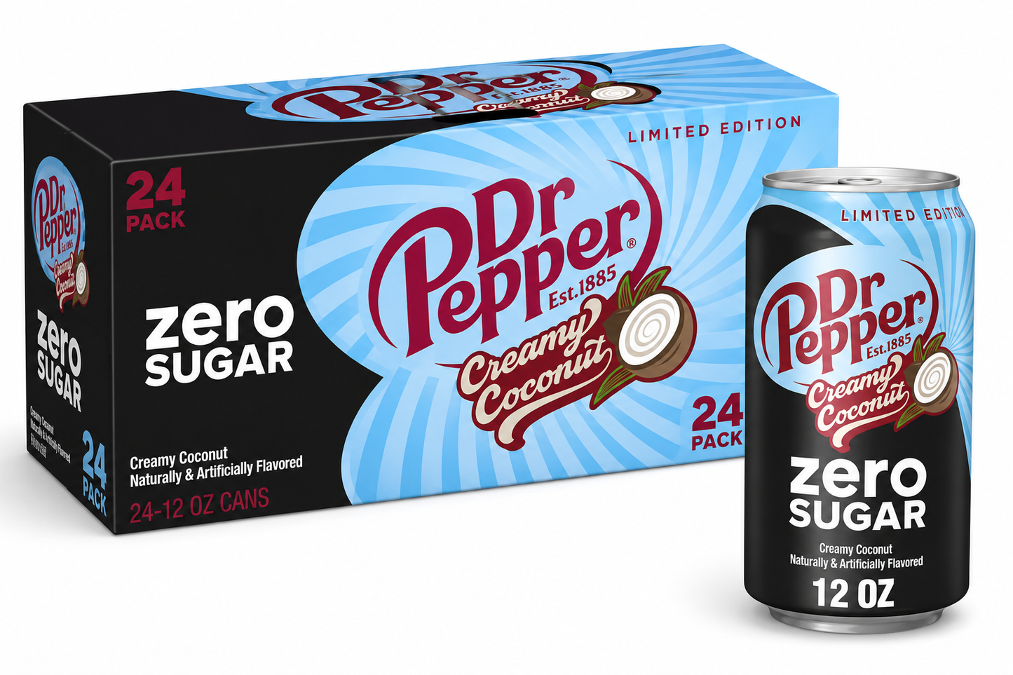 Dr Pepper zero sugar creamy coconut pack of 24  12FLOZ cans
