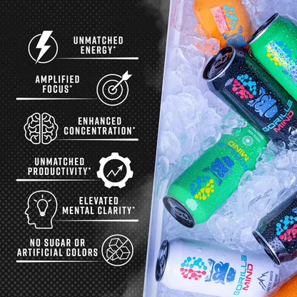 Gorilla Mind Energy Drink, No Sugar or Artificial Colors, Blackberry Lemonade, 16 oz, 12 pack Cans