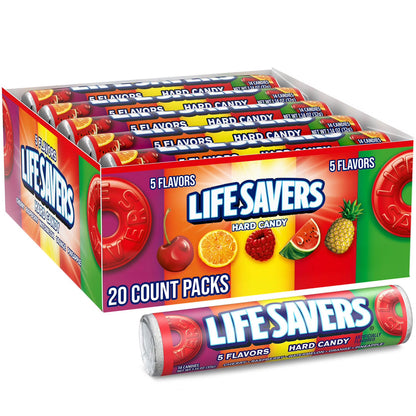 Life Savers 5 Flavors Hard Candy 1.14 oz 20 Pack – Assorted Fruit Candy Rolls, Bulk Pack, Classic Sweet Treat, On-the-Go Candy