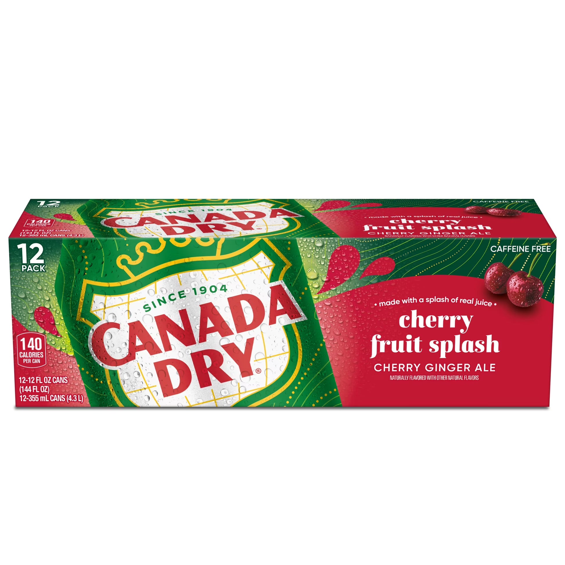 Canada Dry Caffeine Free Fruit Splash Cherry Ginger Ale Soda Pop, 12 fl oz Cans, 12-Pack – Cherry & Ginger Flavored Refreshing Soft Drink
