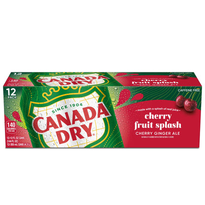 Canada Dry Caffeine Free Fruit Splash Cherry Ginger Ale Soda Pop, 12 fl oz Cans, 12-Pack – Cherry & Ginger Flavored Refreshing Soft Drink