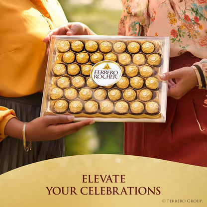 Ferrero Rocher Premium Milk Chocolate Hazelnut 48 Count – Gourmet Chocolate Candy, Crunchy Hazelnut Center, Luxury Gift Box, Bulk Pack