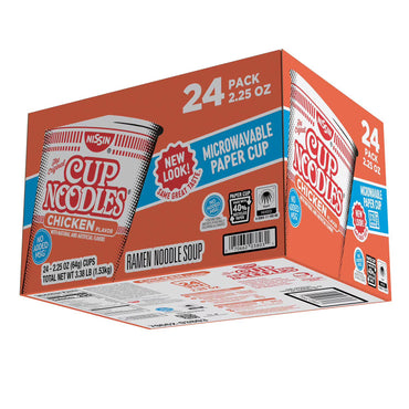 Nissin Cup Noodles Chicken Flavor 2.25 oz 24 Pack – Instant Ramen Soup Cups, Quick 3-Min Meal, Bulk Value Pack, Ready-to-Eat Comfort Food