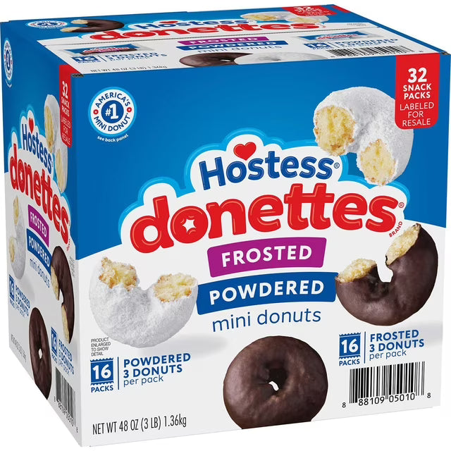 Hostess Donettes Variety Pack Donuts 1.5 oz 32 Pack – Mini Donuts Assorted Flavors, Snack Size Packs, Individually Wrapped, Bulk Value Box