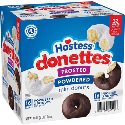 Hostess Donettes Variety Pack Donuts 1.5 oz 32 Pack – Mini Donuts Assorted Flavors, Snack Size Packs, Individually Wrapped, Bulk Value Box