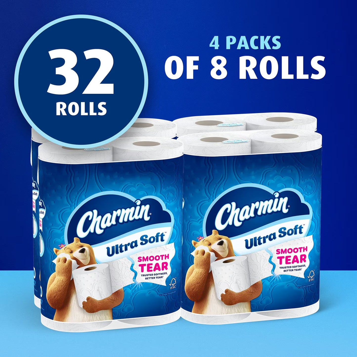 Charmin Ultra Soft Toilet Paper 2-Ply 32 Rolls 215 Sheets – Premium Bath Tissue, Ultra Soft Comfort, Strong & Absorbent, Bulk Family Value Pack