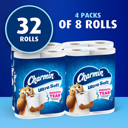 Charmin Ultra Soft Toilet Paper 2-Ply 32 Rolls 215 Sheets – Premium Bath Tissue, Ultra Soft Comfort, Strong & Absorbent, Bulk Family Value Pack