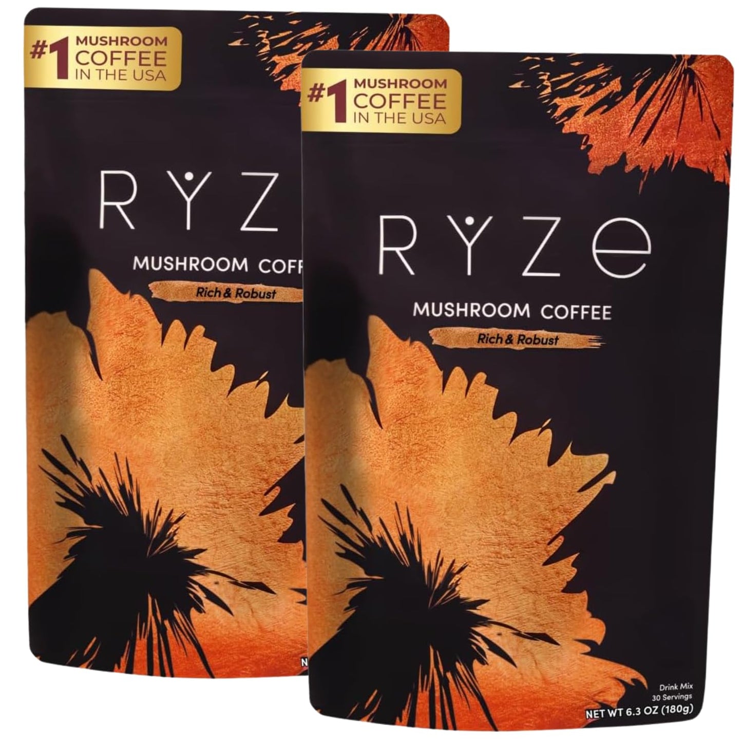 RYZE SUPERFOODS Mushroom Medium Roast Coffee USDA Organic with 6 Adaptogenic Mushrooms, USA Grown Instant Coffee for Better Energy, Focus Digestion Immunity with Lions Mane & Turkey Tail 30 Servings