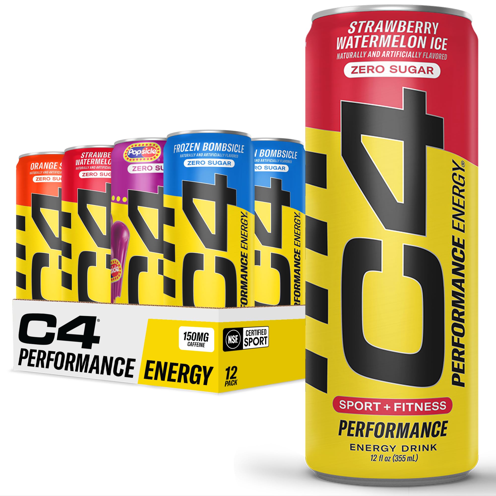 C4 Energy Drink 12oz (Pack of 12) - Frozen Bombsicle - Sugar Free Pre Workout Performance Drink with No Artificial Colors or Dyes