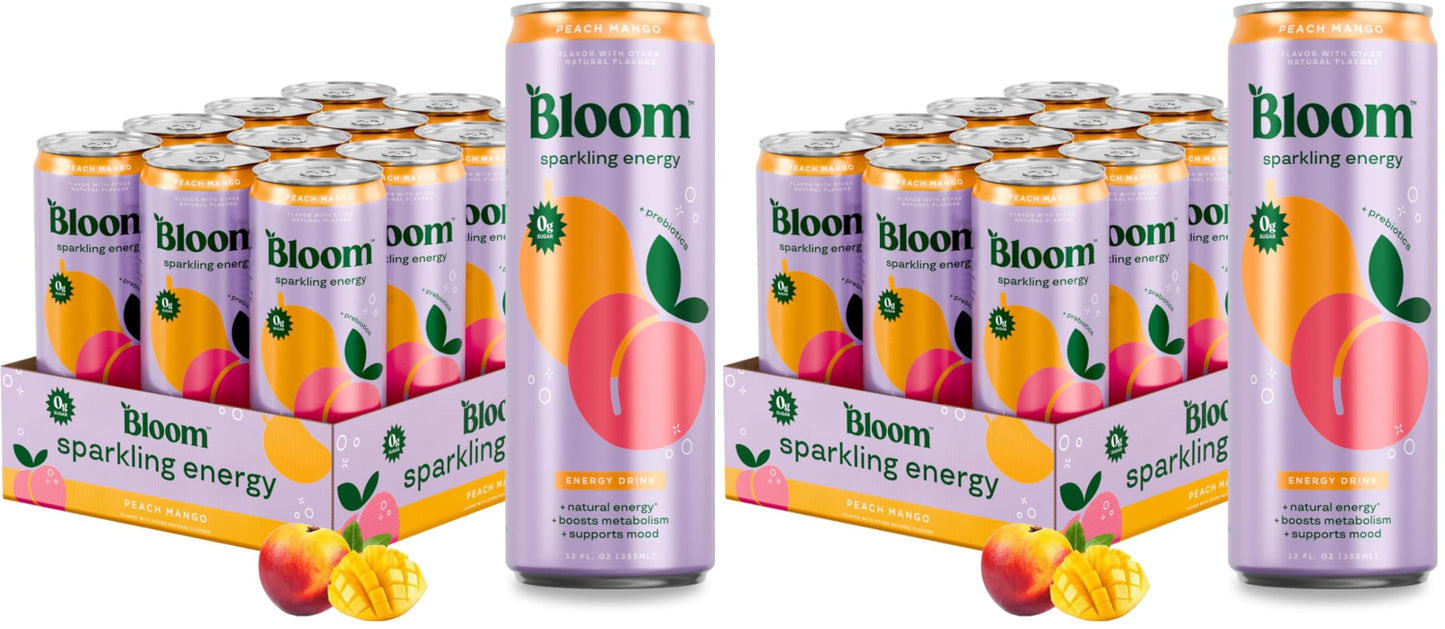 Bloom Nutrition Sparkling Energy Drink - Apple Crisp / Glacier Crush Variety Pack - Natural Caffeine, Zero Sugar, 180mg Caffeine - Antioxidant-Rich with Green Coffee Bean, Green Tea Extract, Prebiotics - 12oz 12 Pack