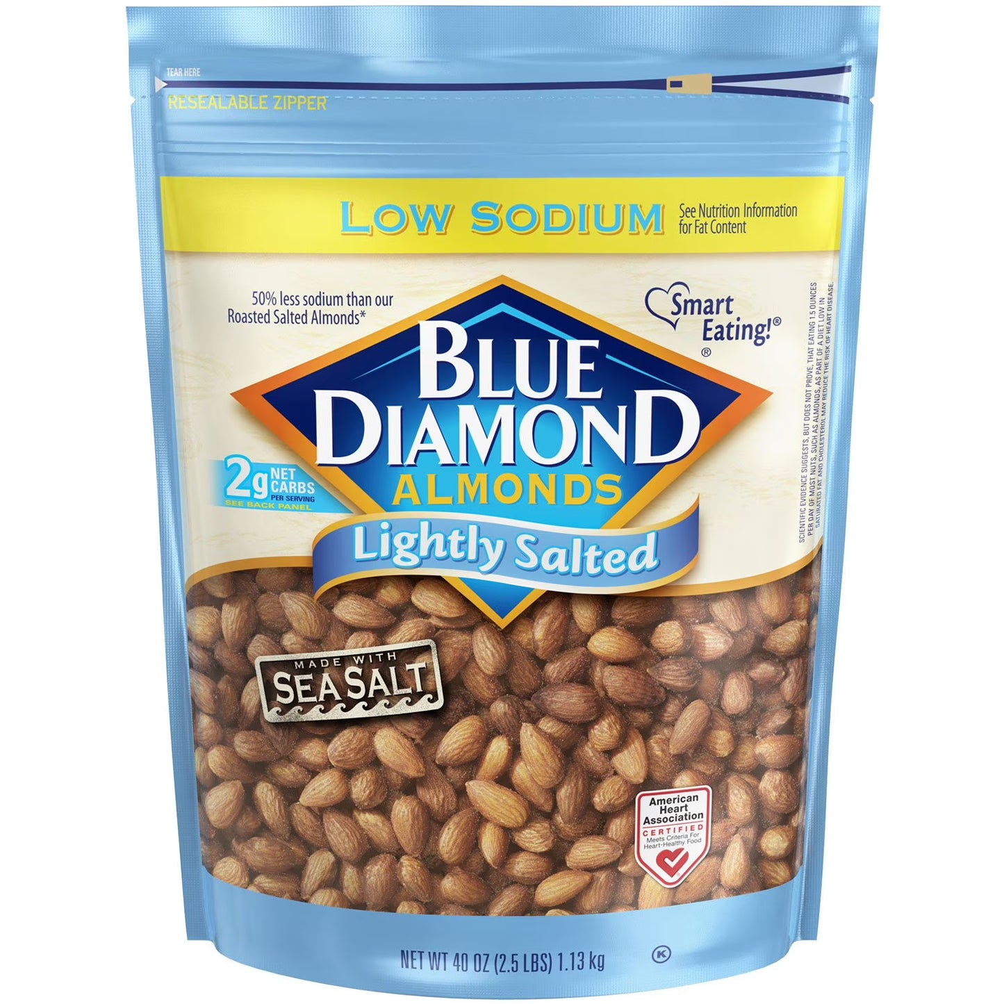 Blue Diamond Whole Almonds, Lightly Salted, 40 oz Resealable Bag