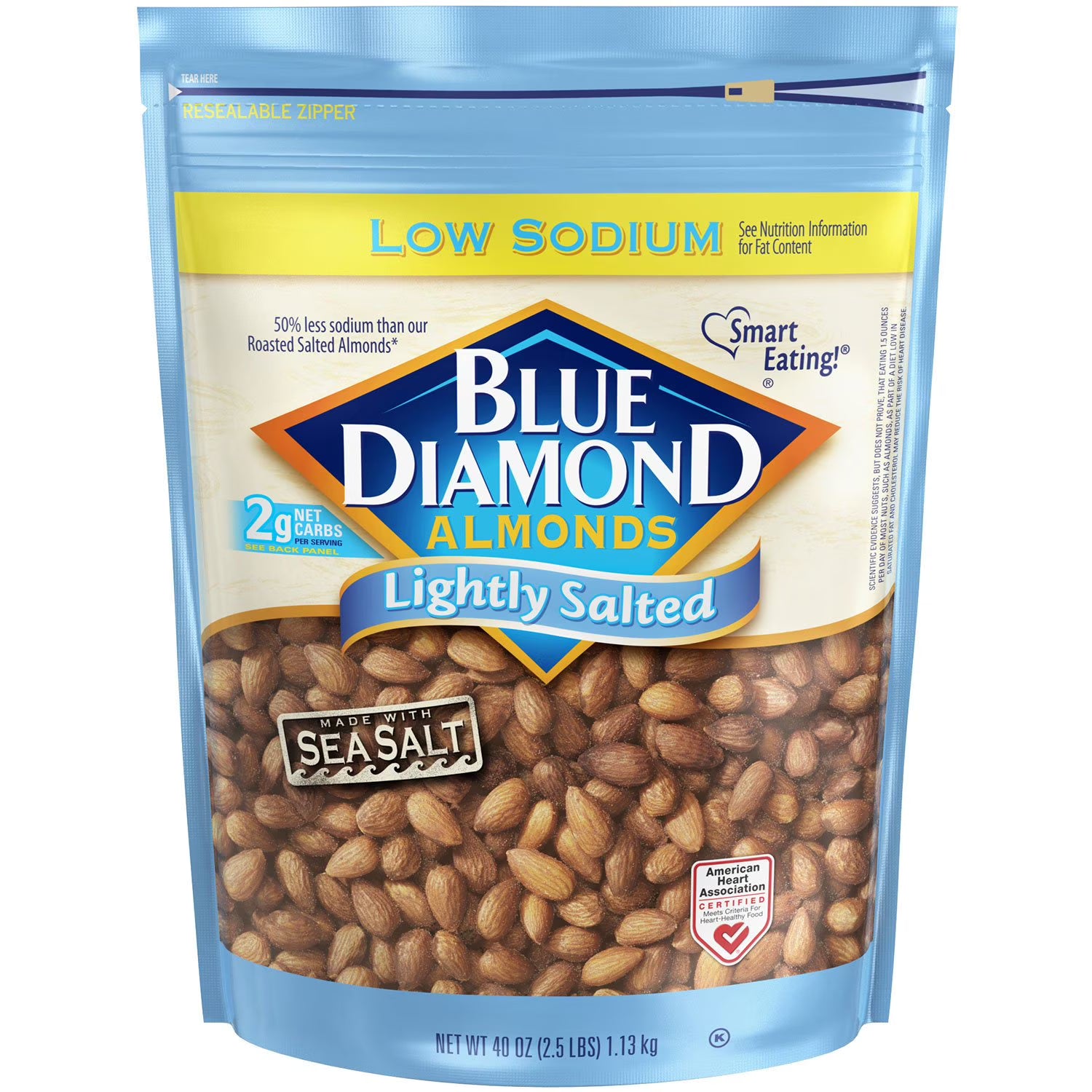 Blue Diamond Whole Almonds, Lightly Salted, 40 oz Resealable Bag