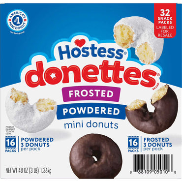 Hostess Donettes Variety Pack Donuts 1.5 oz 32 Pack – Mini Donuts Assorted Flavors, Snack Size Packs, Individually Wrapped, Bulk Value Box