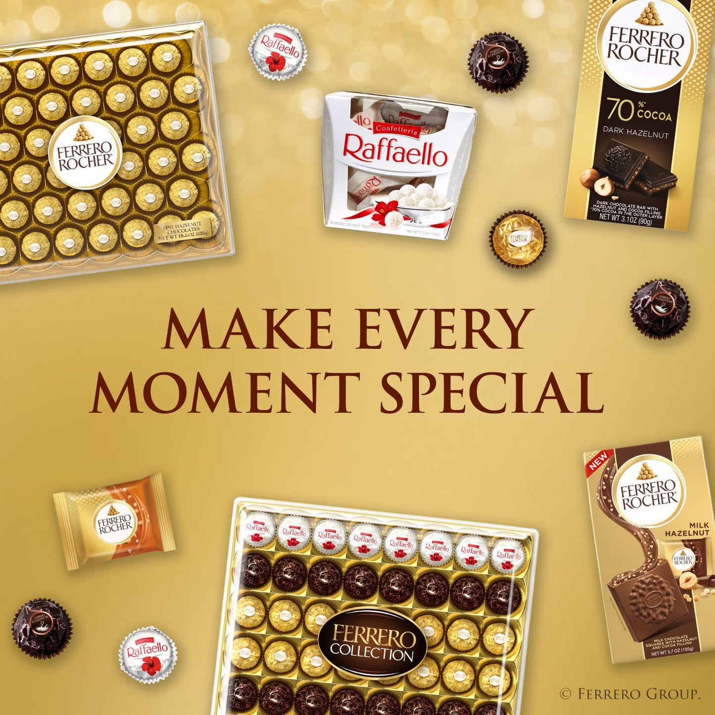 Ferrero Rocher Premium Milk Chocolate Hazelnut 48 Count – Gourmet Chocolate Candy, Crunchy Hazelnut Center, Luxury Gift Box, Bulk Pack