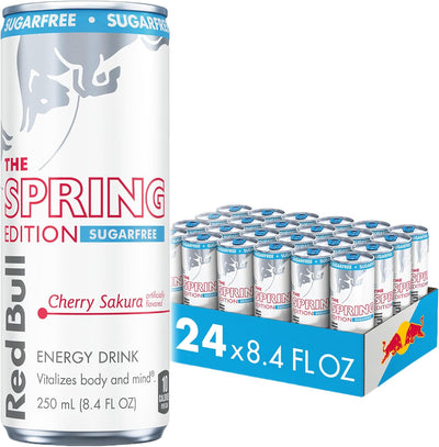 Red Bull Spring Edition Sugarfree Energy Drink, Cherry Sakura, 8.4 oz. Pack of 24 Cans