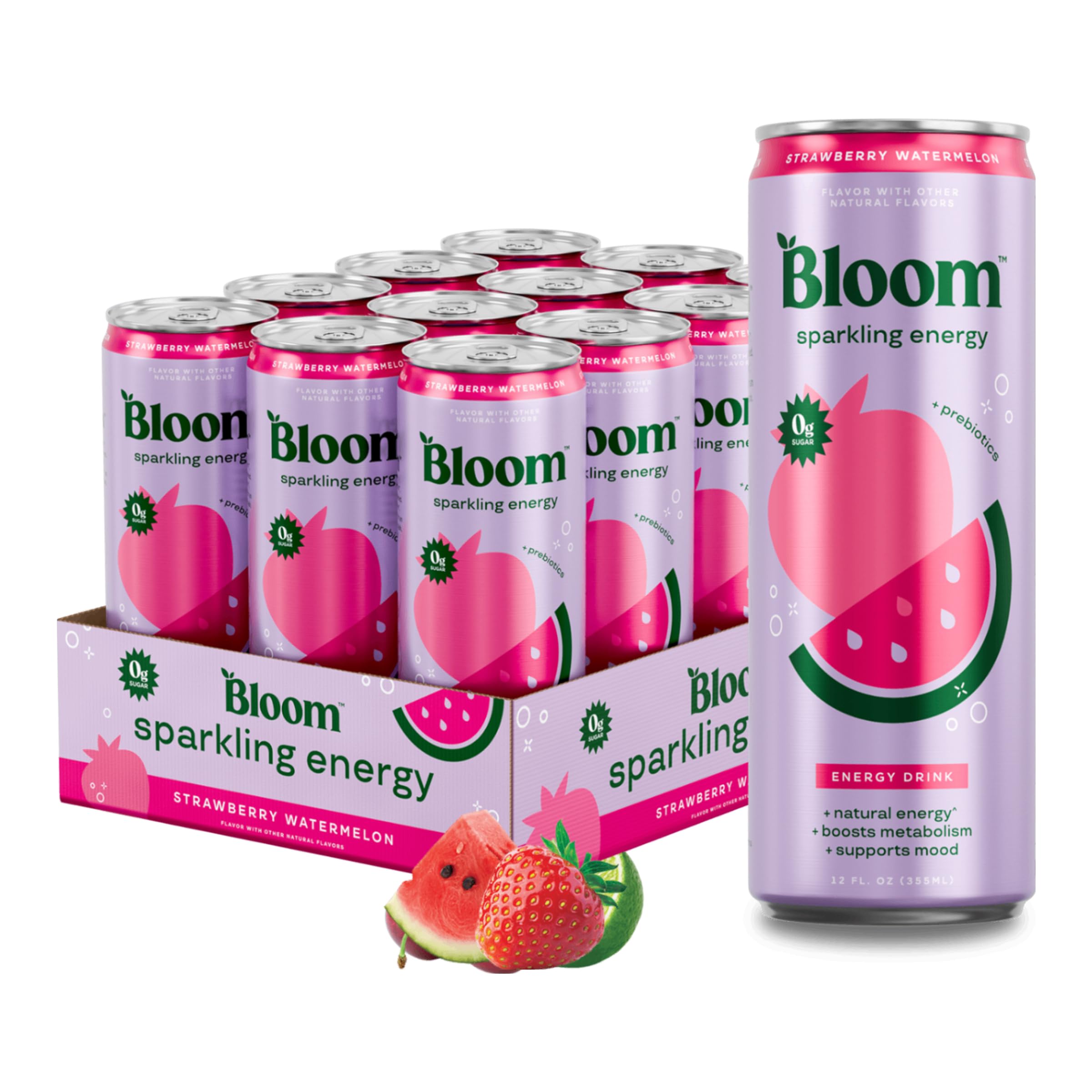 Bloom Nutrition Sparkling Energy Drink - Apple Crisp / Glacier Crush Variety Pack - Natural Caffeine, Zero Sugar, 180mg Caffeine - Antioxidant-Rich with Green Coffee Bean, Green Tea Extract, Prebiotics - 12oz 12 Pack