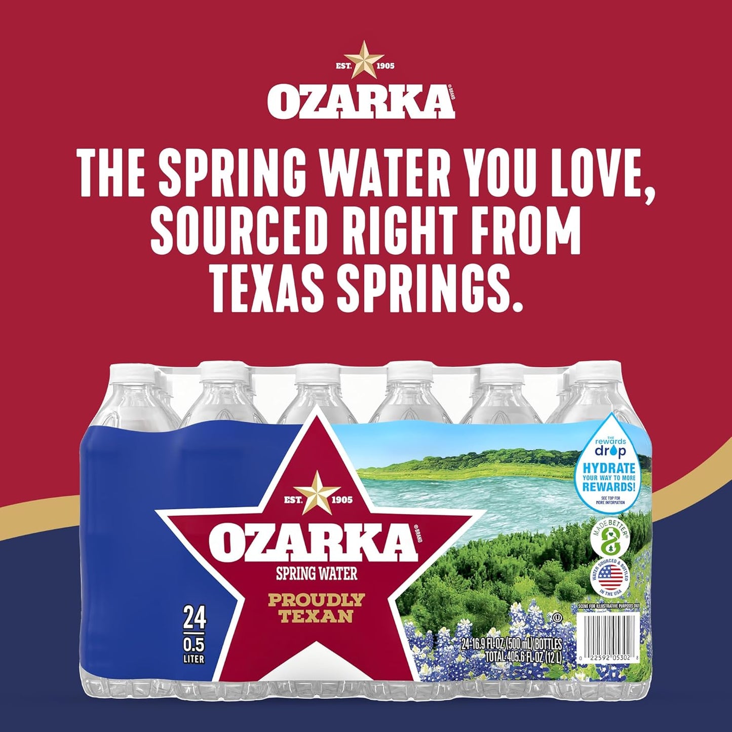 Ozarka Texas Spring Water Bottles - Still Bottled Water Enhanced with Naturally Occurring Minerals for a Crisp Taste, Daily Hydration for Home, Office & Travel, 16.9 Oz (24-Pack)