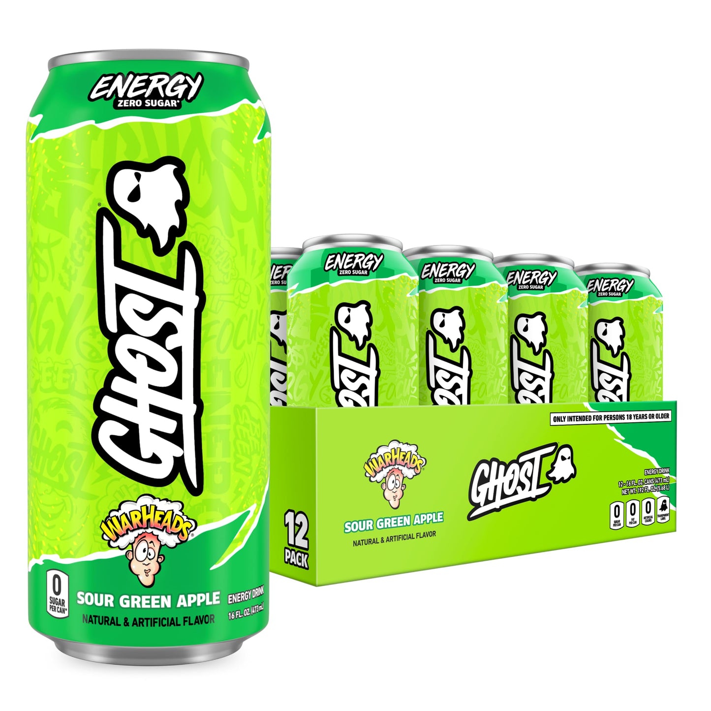 GHOST Energy Drink - 12-Pack, Strawbango, 16oz - Energy & Focus & No Artificial Colors - 200mg of Natural Caffeine, L-Carnitine & Taurine - Gluten-Free & Vegan