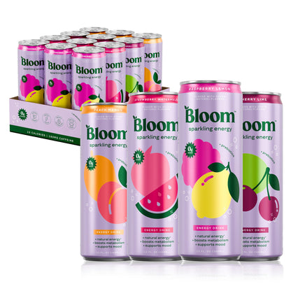 Bloom Nutrition Sparkling Energy Drink - Apple Crisp / Glacier Crush Variety Pack - Natural Caffeine, Zero Sugar, 180mg Caffeine - Antioxidant-Rich with Green Coffee Bean, Green Tea Extract, Prebiotics - 12oz 12 Pack