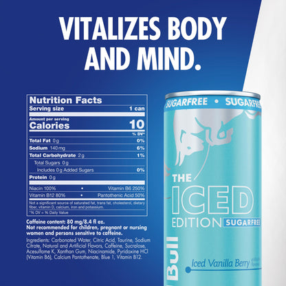 Red Bull Energy Drink SugarFree Variety Pack, Zero, Peach, Iced Vanilla Berry, 8.4 fl. oz, Pack of 12 Can