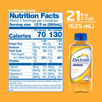 Electrolit, Electrolyte Beverage, Fruit Punch, 21 Fl Oz bottle (Pack of 12)
