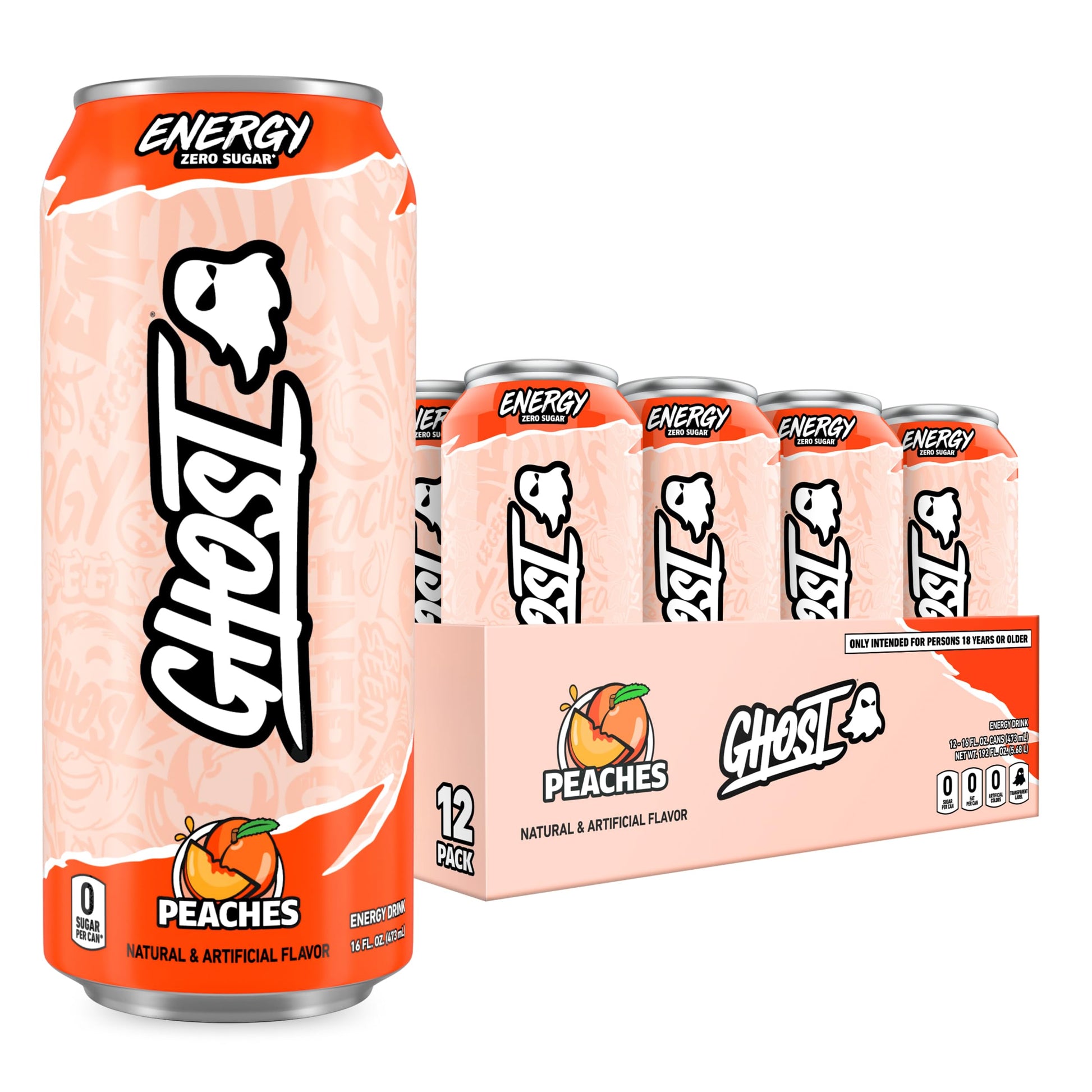 GHOST Energy Drink - 12-Pack, Strawbango, 16oz - Energy & Focus & No Artificial Colors - 200mg of Natural Caffeine, L-Carnitine & Taurine - Gluten-Free & Vegan