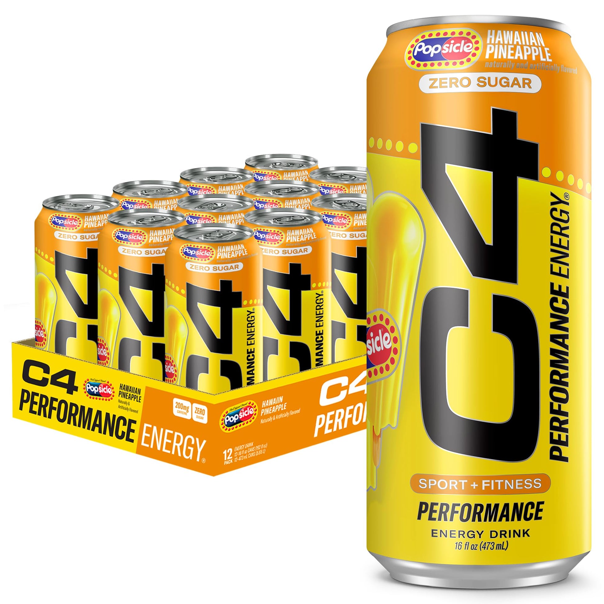 C4 Energy Drink 12oz (Pack of 12) - Frozen Bombsicle - Sugar Free Pre Workout Performance Drink with No Artificial Colors or Dyes