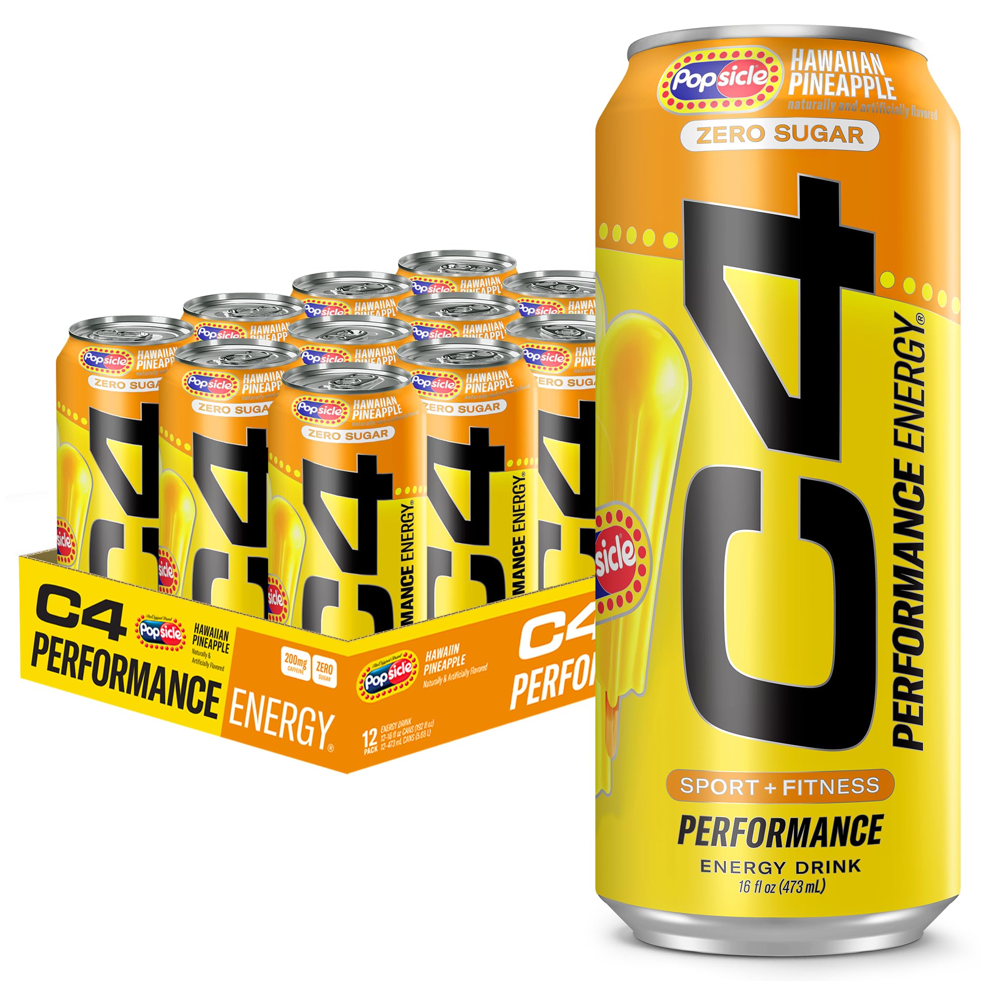 C4 Energy Drink 12oz (Pack of 12) - Frozen Bombsicle - Sugar Free Pre Workout Performance Drink with No Artificial Colors or Dyes