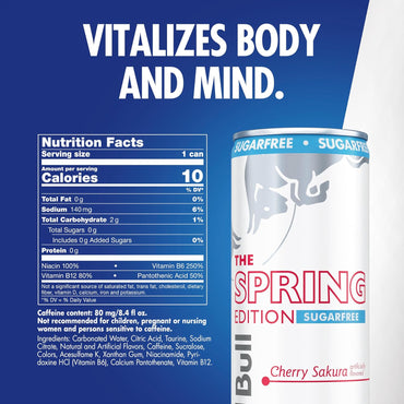 Red Bull Spring Edition Sugarfree Energy Drink, Cherry Sakura, 80mg Caffeine, Taurine & B Vitamins, 8.4 fl. oz. Pack of 24 Cans