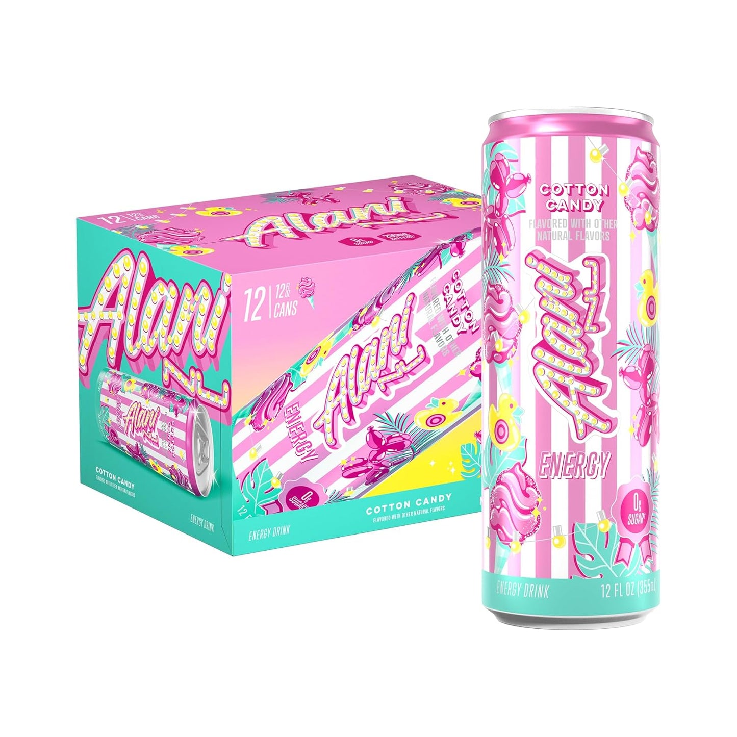 Alani Nu Cotton Candy Sugar Free Energy Drink 12fl oz (Pack of 12)