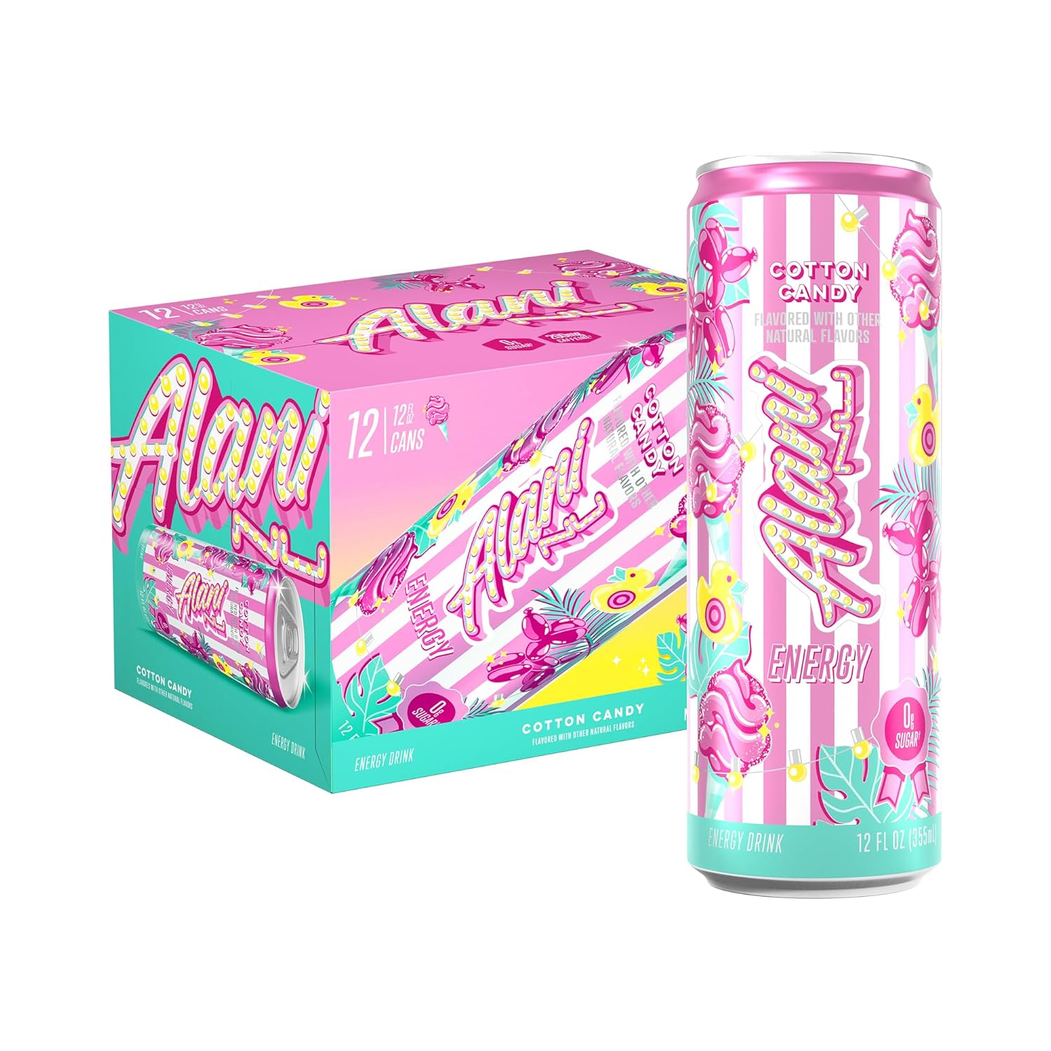 Alani Nu Cotton Candy Sugar Free Energy Drink 12fl oz (Pack of 12)