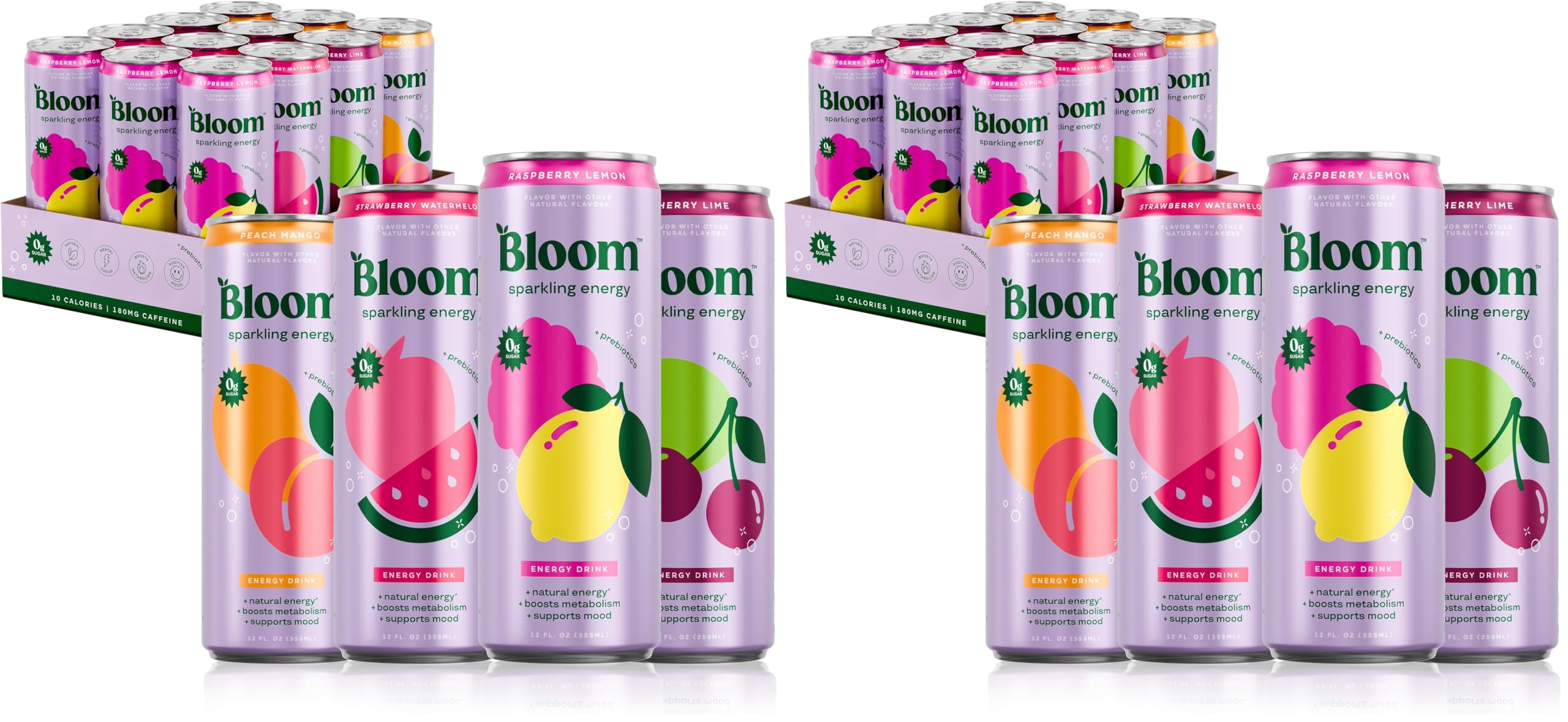 Bloom Nutrition Sparkling Energy Drink - Apple Crisp / Glacier Crush Variety Pack - Natural Caffeine, Zero Sugar, 180mg Caffeine - Antioxidant-Rich with Green Coffee Bean, Green Tea Extract, Prebiotics - 12oz 12 Pack