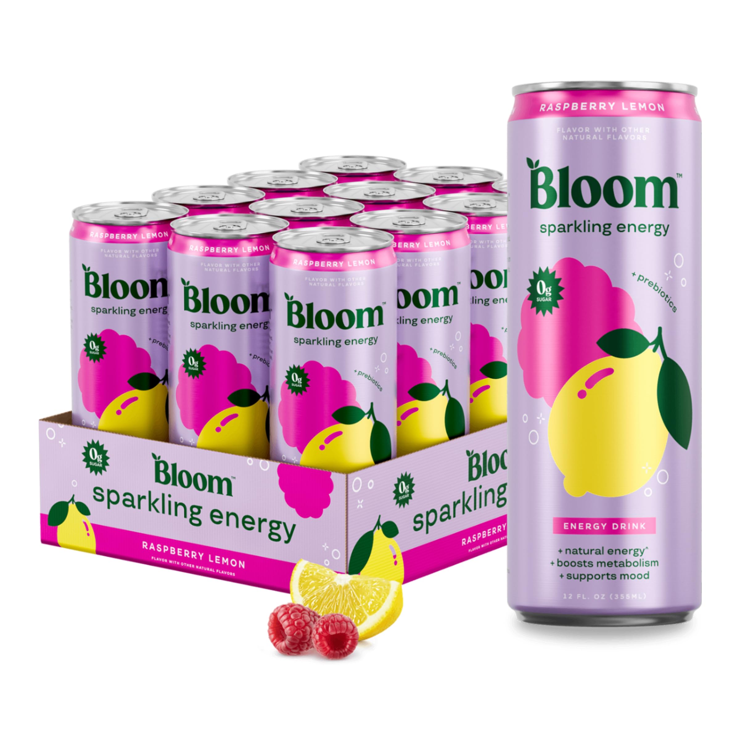 Bloom Nutrition Sparkling Energy Drink - Apple Crisp / Glacier Crush Variety Pack - Natural Caffeine, Zero Sugar, 180mg Caffeine - Antioxidant-Rich with Green Coffee Bean, Green Tea Extract, Prebiotics - 12oz 12 Pack