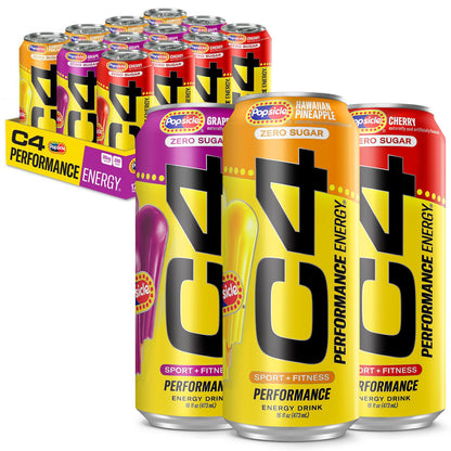 C4 Energy Drink 12oz (Pack of 12) - Frozen Bombsicle - Sugar Free Pre Workout Performance Drink with No Artificial Colors or Dyes