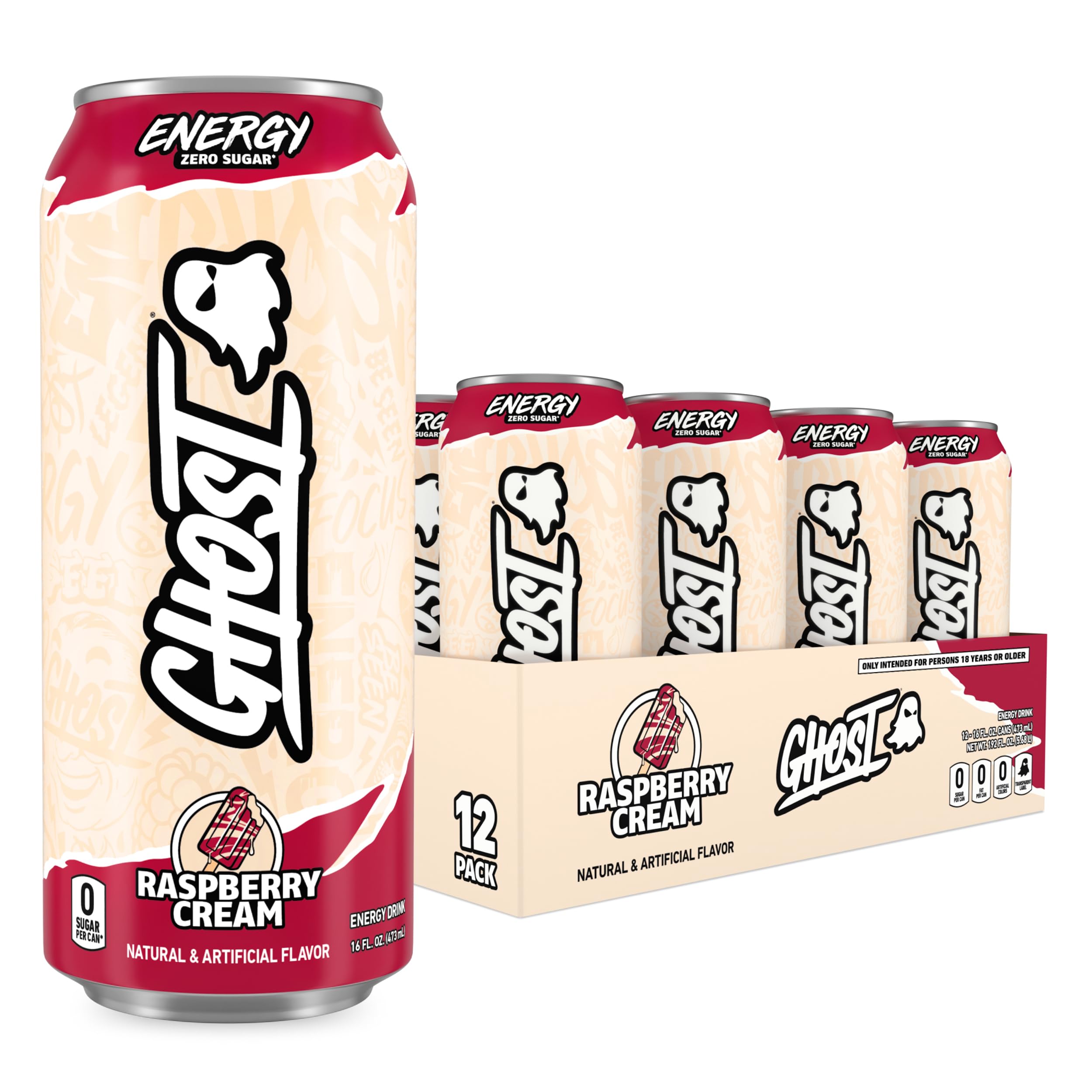 GHOST Energy Drink - 12-Pack, Strawbango, 16oz - Energy & Focus & No Artificial Colors - 200mg of Natural Caffeine, L-Carnitine & Taurine - Gluten-Free & Vegan